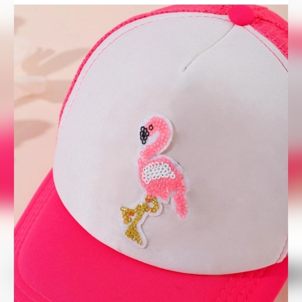Flamingo Trucker Hat Pink & White Adjustable